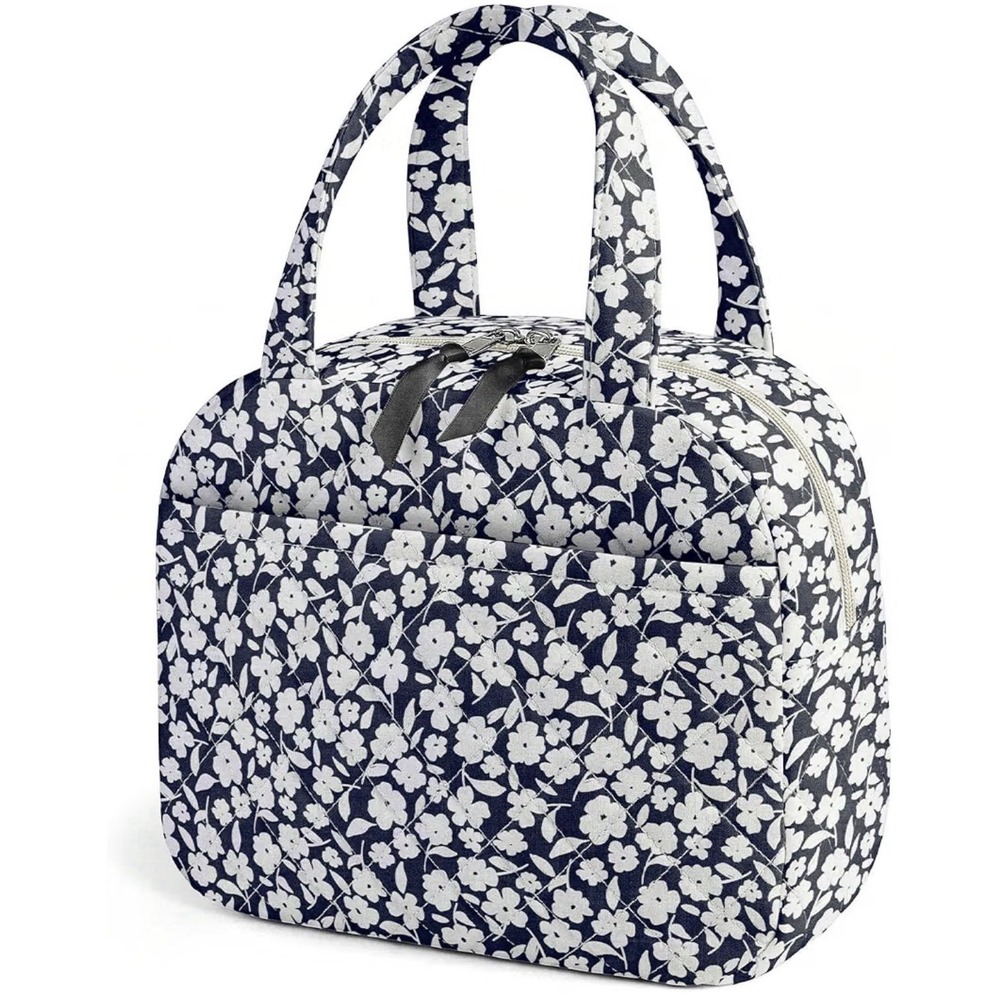 Women's Reusable Insulated Lunch Tote Bag Navy Floral Cooler Work Office Travel